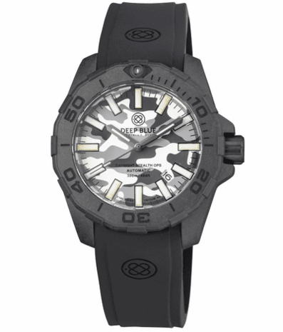 DAYNIGHT STEALTH OPS CARBON CASE WHITE GREY CAMO DIAL BLUE /YELLOW FLAT TRITIUM TUBES AUTOMATIC WATCH SCREW DOWN CROWN