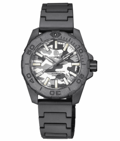 DAYNIGHT STEALTH OPS CARBON CASE WHITE GREY CAMO DIAL BLUE /YELLOW FLAT TRITIUM TUBES AUTOMATIC WATCH SCREW DOWN CROWN