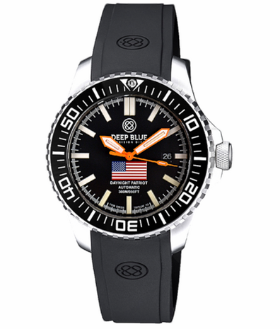 "INTRO PRICE " DAYNIGHT PATRIOT USA SS CASE TRITIUM TUBES T-100 ORANGE HANDS USA FLAG RED,WHITE, BLUE TRITIUM TUBES T-100 STRAP