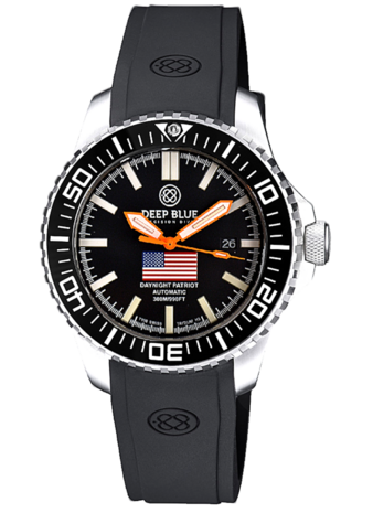 "INTRO PRICE " DAYNIGHT PATRIOT USA SS CASE TRITIUM TUBES T-100 ORANGE HANDS USA FLAG RED,WHITE, BLUE TRITIUM TUBES T-100 STRAP