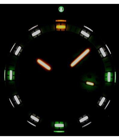 DAYNIGHT 43MM DIVER SOLAR POWERED PC TRITIUM WATCH- BLACK/WHITE BEZEL - WHITE DIAL ORANGE HANDS 3 COLOR WHITE GREEN ORANGE TRITIUM TUBES &ndash; STRAP