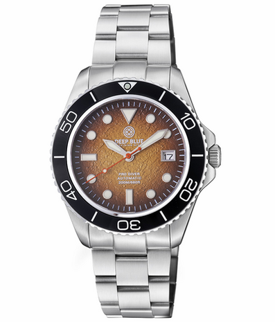 PRO DIVER 200 BROWN HYDRAULIC EMBOSSED DIAL 42.5MM AUTOMATIC BRACELET DIVE WATCH