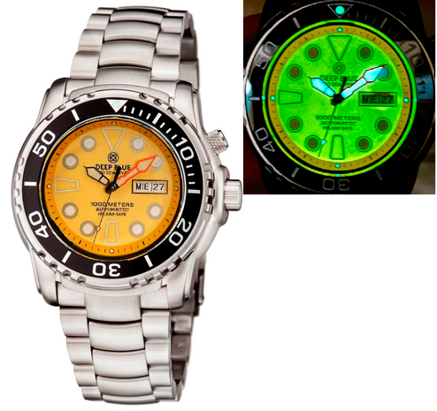 PRO SEA DIVER 1000M BRACELET CERAMIC BLACK BEZEL - YELLOW ORANGE FULL LUME DIAL ORANGE MINUTE HAND BRACELET