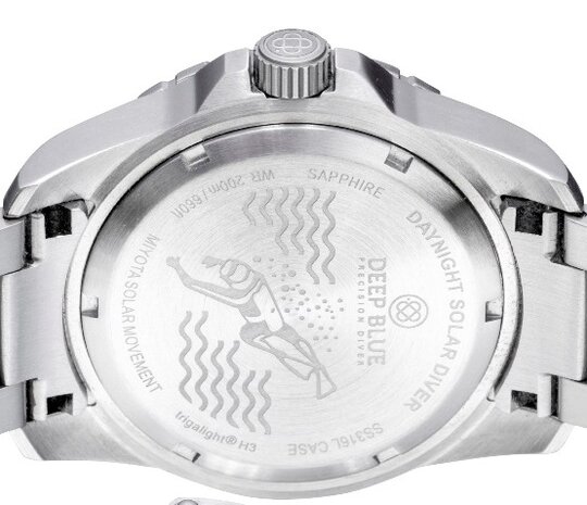DAYNIGHT 43MM DIVER SOLAR POWERED STAINLESS STEEL CASE TRITIUM WATCH - BLACK/WHITE BEZEL &ndash;WHITE DIAL STRAP