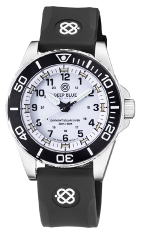 DAYNIGHT 43MM DIVER SOLAR POWERED STAINLESS STEEL CASE TRITIUM WATCH - BLACK/WHITE BEZEL &ndash;WHITE DIAL STRAP