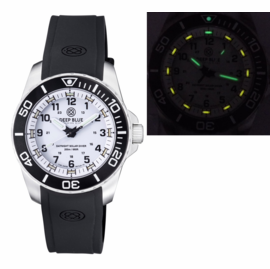 DAYNIGHT 43MM DIVER SOLAR POWERED STAINLESS STEEL CASE TRITIUM WATCH - BLACK/WHITE BEZEL &ndash;WHITE DIAL STRAP