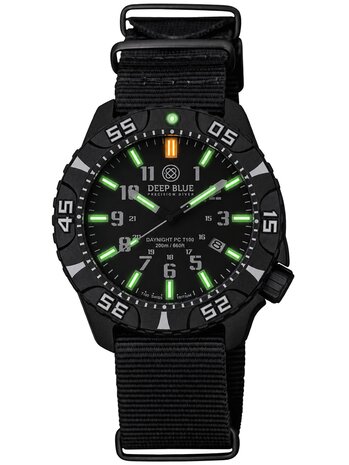 DayNight PC &mdash; Black Dial, White Hands, White Bezel Accent, Green &amp; Orange LumeTUBES STRAPNGE TUBES STRAP