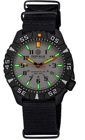 DayNight PC &mdash; Grey Dial, White Bezel Accents, Orange Hands, Green & Orange Lume