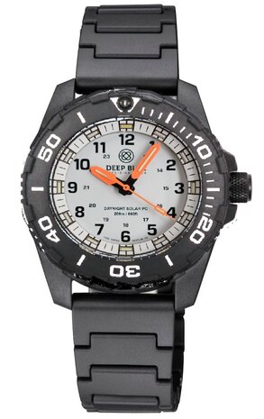 DayNight 43 Solar &mdash; White Dial, White Bezel Accents, Orange Hands, Orange & White & Green Lume
