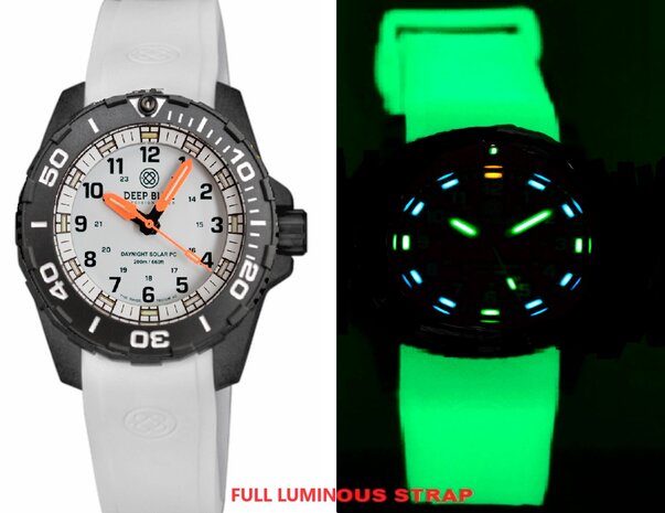 DayNight 43 Solar &mdash; White Dial, White Bezel Accents, Orange Hands, Orange & White & Green Lume
