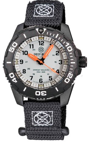 DayNight 43 Solar &mdash; White Dial, White Bezel Accents, Orange Hands, Orange & White & Green Lume