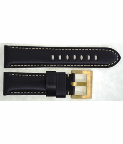 GENUINE LEATHER PADDED SMOOTH BLACK 24/22 BRASS BUCKLE