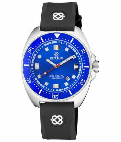 DEEP STAR 1000 VINTAGE SWISS AUTOMATIC BLUE CERAMIC BEZEL BLUE DIAL STRAP