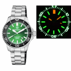 DAYNIGHT PATRIOT BLACK CERAMIC BEZEL - GREEN DIAL - GREEN/ORANGE TUBES STRAP