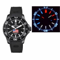 DAYNIGHT PATRIOT USA BLACK PVD CASE BLACK CERAMIC BEZEL - BLACK DIAL USA FLAG RED,WHITE, BLUE TRITIUM TUBES T-100 STRAP or BRACELET DAYNIGHT PATRIOT USA BLACK PVD CASE BLACK CERAMIC BEZEL - BLACK DIAL USA FLAG RED,WHITE, BLUE TRITIUM TUBES T-100 STRAP or BRACELET