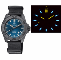 DAYNIGHT STEALTH OPS CARBON CASE DARK BLUE DIAL – BLUE /YELLOW TRITIUM TUBES AUTOMATIC WATCH SCREW DOWN CROWN