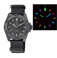 DAYNIGHT STEALTH OPS CARBON CASE BLACK DIAL 6 COLORS CYLINDRICAL TRITIUM TUBES AUTOMATIC WATCH SCREW DOWN CROWN