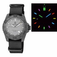 DAYNIGHT STEALTH OPS CARBON CASE GREY DIAL 6 COLORS CYLINDRICAL TRITIUM TUBES AUTOMATIC WATCH SCREW DOWN CROWN